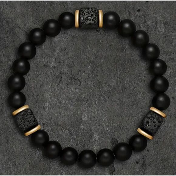 Square Round Beads Mens Modern Diffuser Essential Oil Stretch Bracelet Gold - Picture 3 of 4